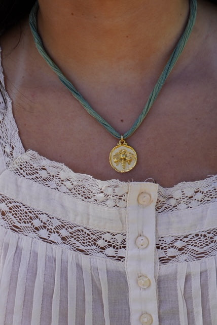 sage & gold medallion necklace